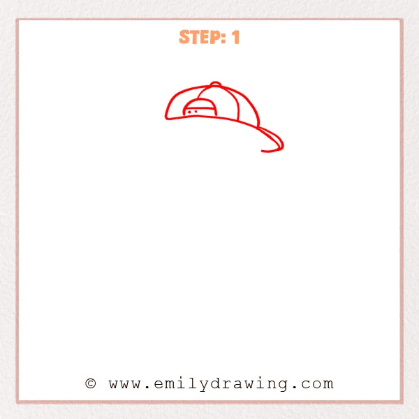 how to draw a cartoon boy - Early sketch of a cartoon boy’s backward baseball cap with a curved brim and strap details.